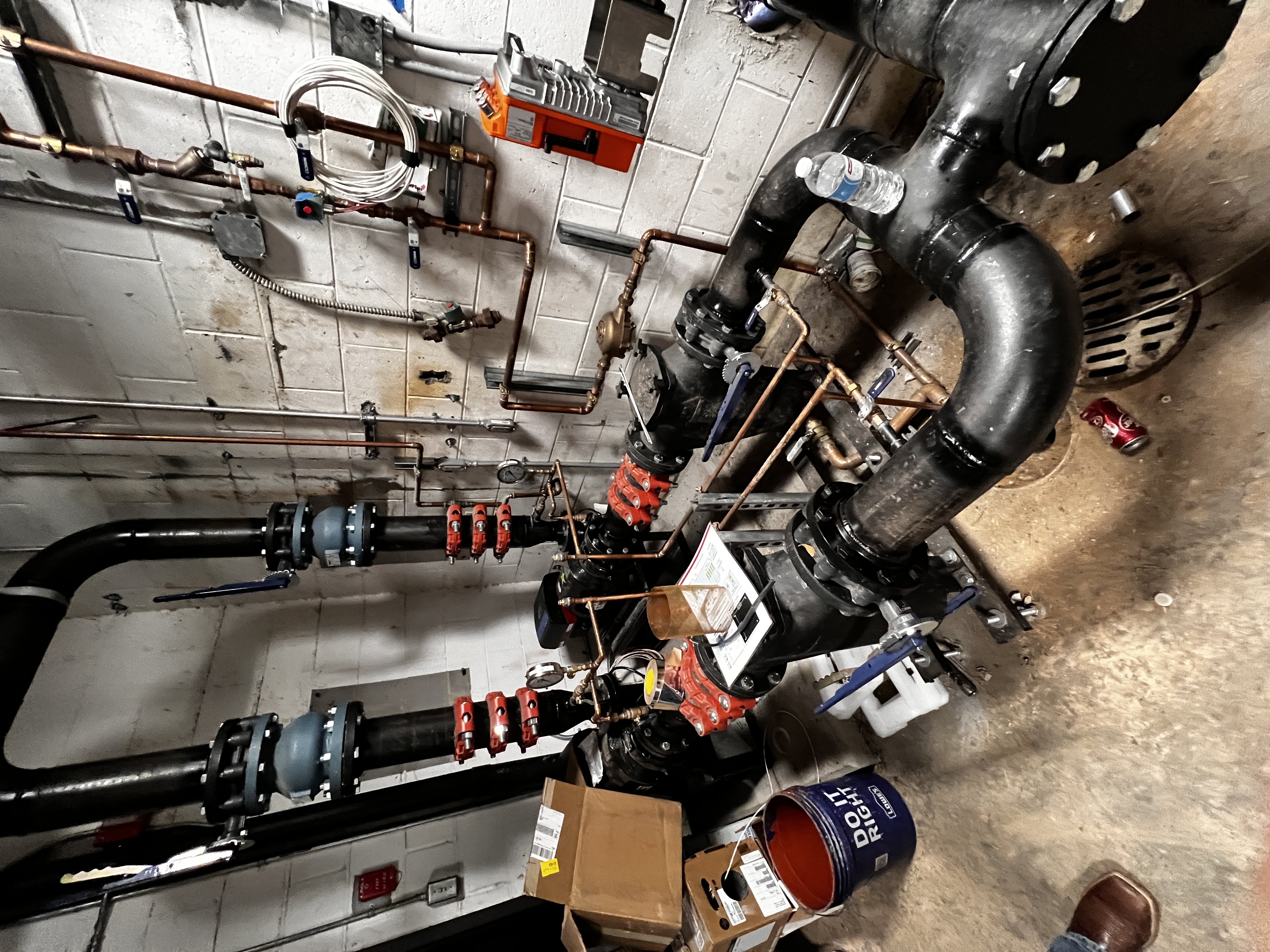 Picture of the tempered water pumps and manifold.